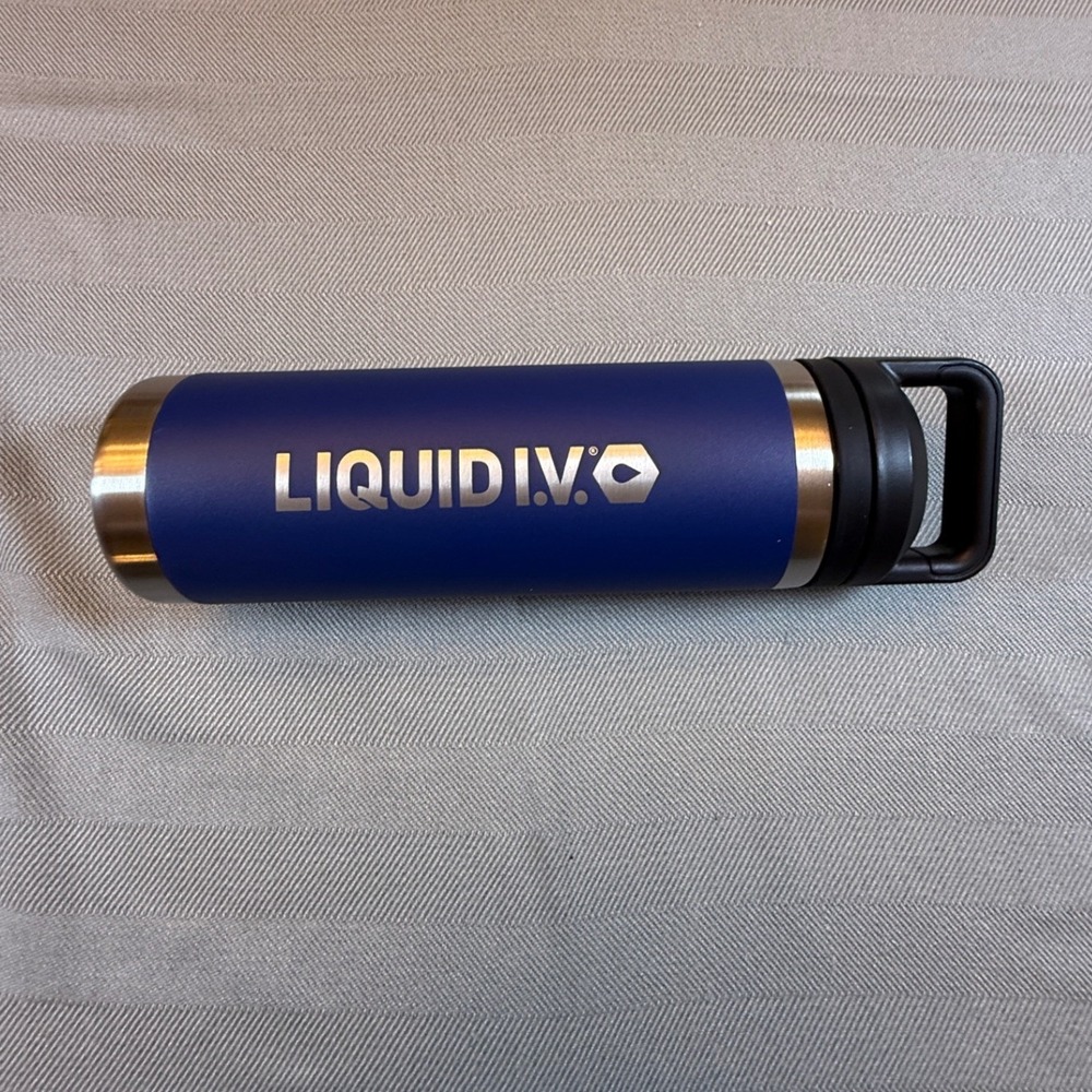 Liquid I.V. Insulated Stainless Steel Water Bottle Navy Blue Silver Logo 20oz